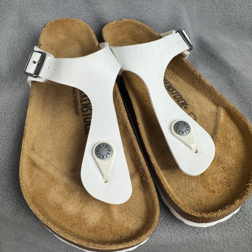 Birkenstock Gizeh White Birko-Flor Thong Sandals Womens 38 L7 M5 Made in Germany - Picture 7 of 7